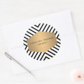 Retro Mod Black and White Pattern with Gold Emblem Classic Round Sticker (Envelope)