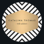 Retro Mod Black and White Pattern with Gold Emblem Classic Round Sticker<br><div class="desc">Coordinates with the Retro Mod Black and White Pattern with Gold Emblem Business Card Template by 1201AM. An optical black and white pattern creates visual interest as a background on this personalised sticker design. The faux gold emblem contains your name or business name, becoming a unique identity for your brand....</div>