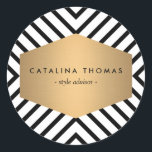 Retro Mod Black and White Pattern with Gold Emblem Classic Round Sticker<br><div class="desc">Coordinates with the Retro Mod Black and White Pattern with Gold Emblem Business Card Template by 1201AM. An optical black and white pattern creates visual interest as a background on this personalised sticker design. The faux gold emblem contains your name or business name, becoming a unique identity for your brand....</div>