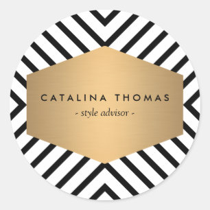 Retro Mod Black and White Pattern with Gold Emblem Classic Round Sticker