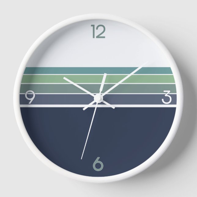 Retro/Mod Blue and Green Striped  Clock (Front)