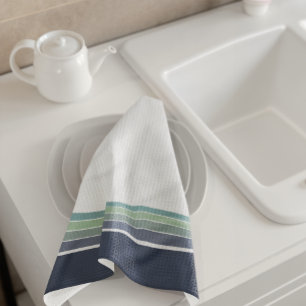 Retro/Mod Blue and Green Striped  Tea Towel
