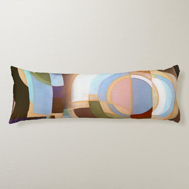 Retro Mod Brown and Blue Grapic Circle Pattern Body Cushion (Front)