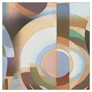 Retro Mod Brown and Blue Grapic Circle Pattern Fabric