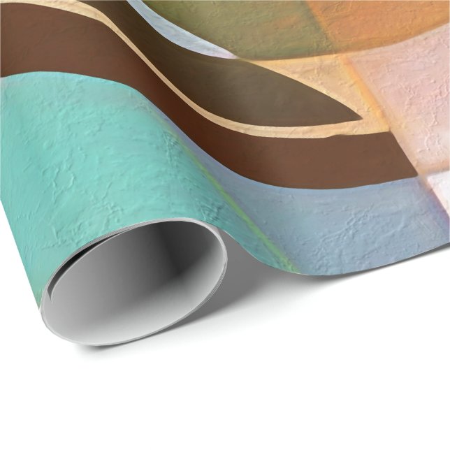 Retro Mod Brown and Blue Grapic Circle Pattern Wrapping Paper (Roll Corner)