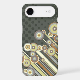 Retro Mod Brown Groovy Circles & Diagonal Stripes