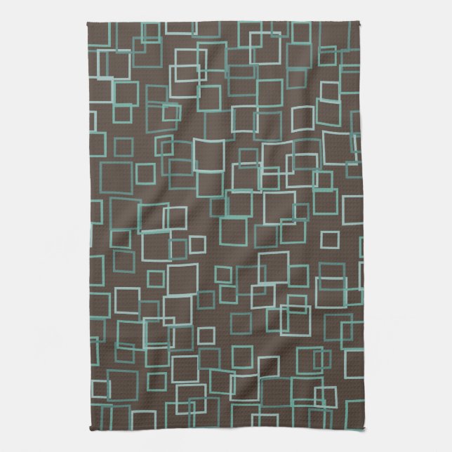 Retro Mod Brown Turquoise Kitchen Towel Gift (Vertical)