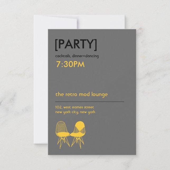 Retro Mod Chair Pair Eames Wedding Reception Invitation (Front)