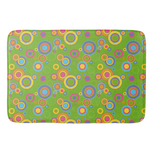 Retro Mod Circles on Green Bath Mat (Front)