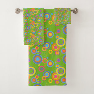 Retro Mod Circles on Green Bath Towel Set