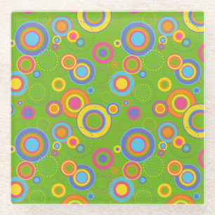 Retro Mod Circles on Green Glass Coaster