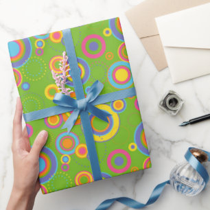 Retro Mod Circles on Green Wrapping Paper
