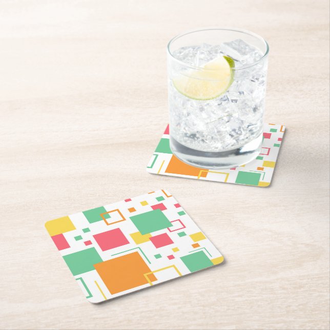 Retro Mod Citrus Square Paper Coaster (Insitu)