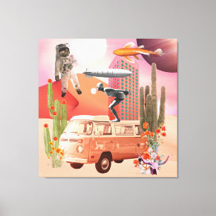Retro Mod Collage Icons Desert Spaceman Canvas Print