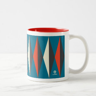 Retro Mod Diamond Pattern (Red/White/Blue/Black) Two-Tone Coffee Mug