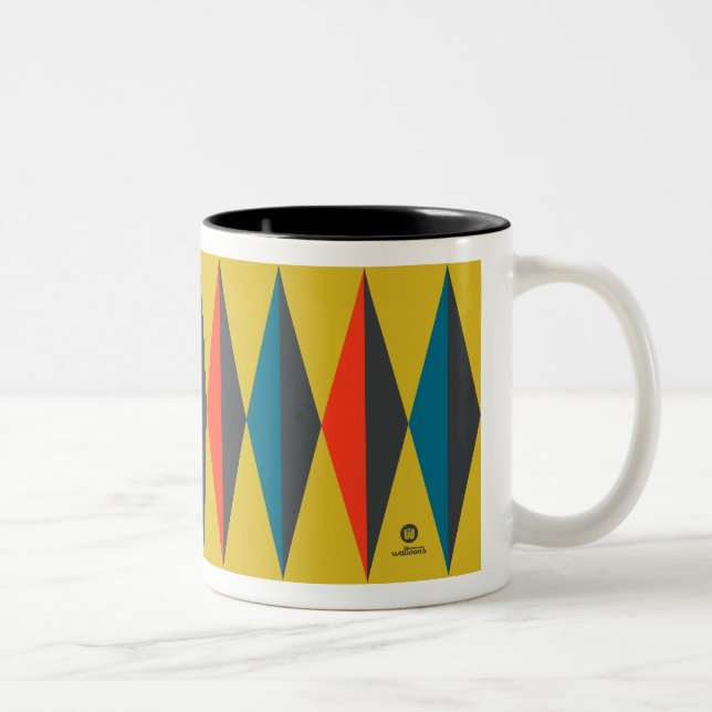 Retro Mod Diamond Pattern Two-Tone Coffee Mug (Right)