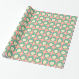 Retro Mod Dots Pattern Blush Pink and Teal  Wrapping Paper