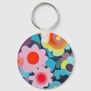 Retro mod flowers key ring