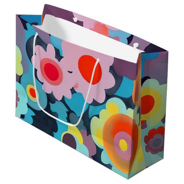 Retro mod flowers  large gift bag (Front Angled)