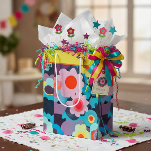 Retro mod flowers  medium gift bag