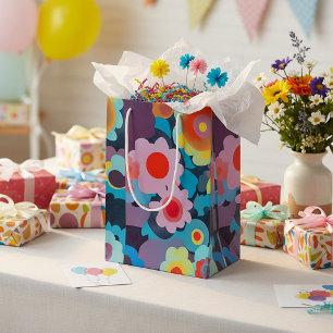 Retro mod flowers medium gift bag