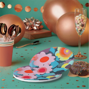 Retro mod flowers paper plate