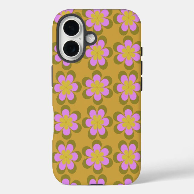 Retro Mod Flowers Pattern in Yellow and Violet  Case-Mate iPhone Case (Back)