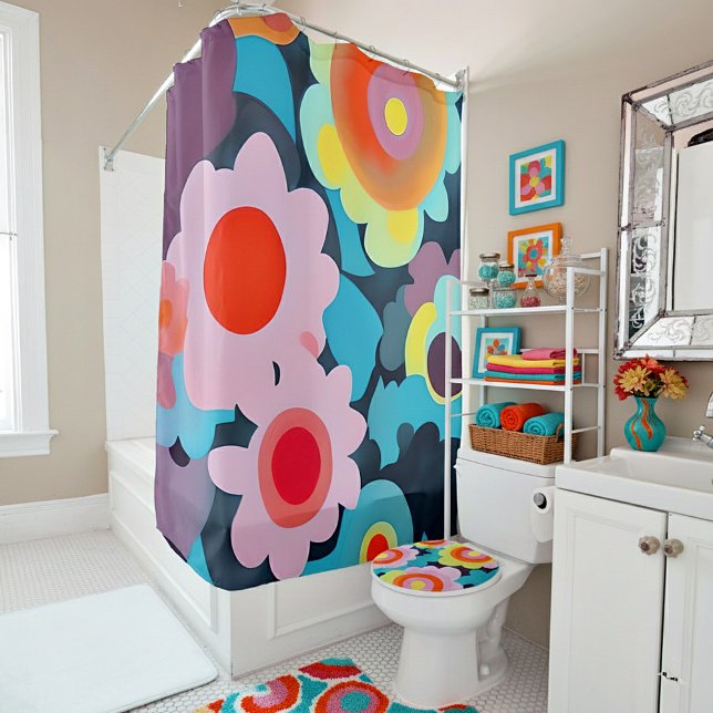 Retro mod flowers shower curtain (Creator Uploaded)