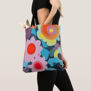 Retro mod flowers tote bag
