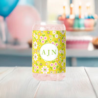 Retro Mod Flowers Yellow & White Monogram