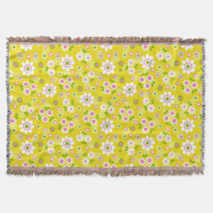 Retro Mod Flowers Yellow & White Throw Blanket