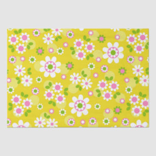 Retro Mod Flowers Yellow & White Tissue Paper