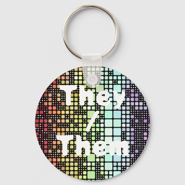 Retro Mod Geometric Groovy Funky Neurogender Pride Key Ring (Front)
