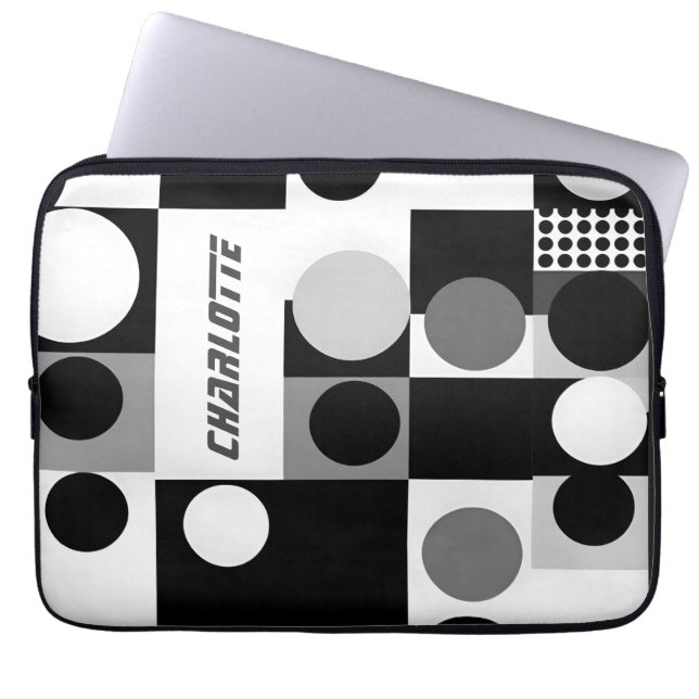 Retro Mod Geometric Laptop Sleeve – Custom Name (Front)