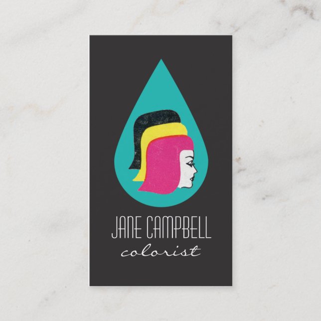 Retro Mod Hair Colourist or Stylist Business Cards (Front)