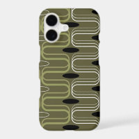Retro Mod Ogee Pod Forest Green White Abstract Art