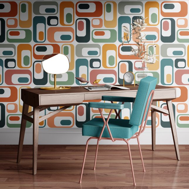 Retro Mod Ovals Teal Sage Rust Orange Pink Grey Wallpaper (Creator Uploaded)