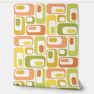 Retro Mod Ovals Yellow Orange Green Wallpaper