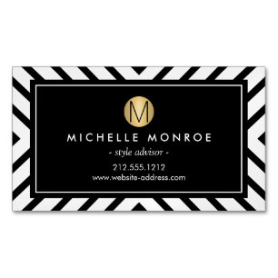 Retro Mod Pattern Gold Monogram Magnetic Business Card