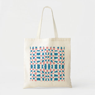 Retro Mod Pink Blue Checkerboard Abstract Tote Bag