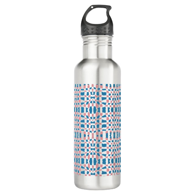 Retro Mod Pink Blue Chequerboard Abstract 710 Ml Water Bottle (Front)