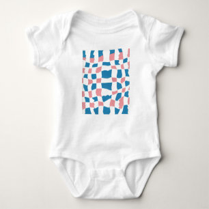 Retro Mod Pink Blue Chequerboard Abstract Baby Bodysuit
