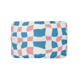 Retro Mod Pink Blue Chequerboard Abstract Bath Mat