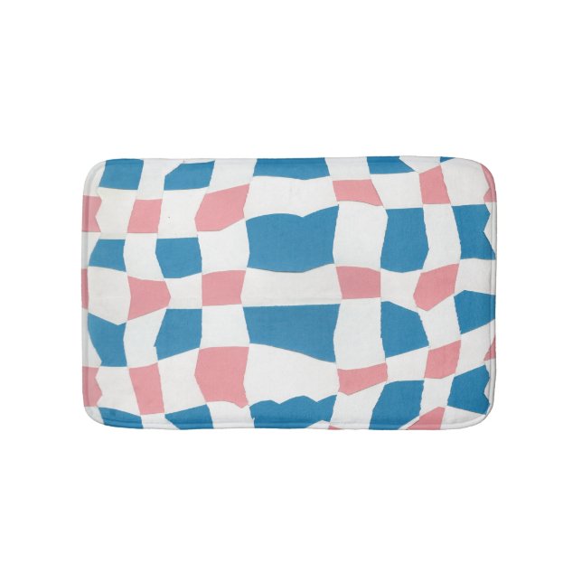 Retro Mod Pink Blue Chequerboard Abstract Bath Mat (Front)