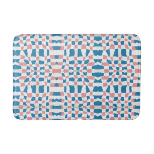 Retro Mod Pink Blue Chequerboard Abstract Bath Mat