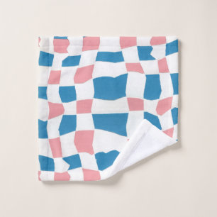 Retro Mod Pink Blue Chequerboard Abstract Bath Towel Set