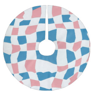 Retro Mod Pink Blue Chequerboard Abstract Brushed Polyester Tree Skirt