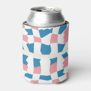 Retro Mod Pink Blue Chequerboard Abstract Can Cooler
