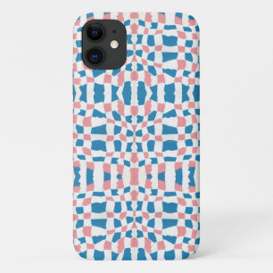 Retro Mod Pink Blue Chequerboard Abstract Case-Mate iPhone Case