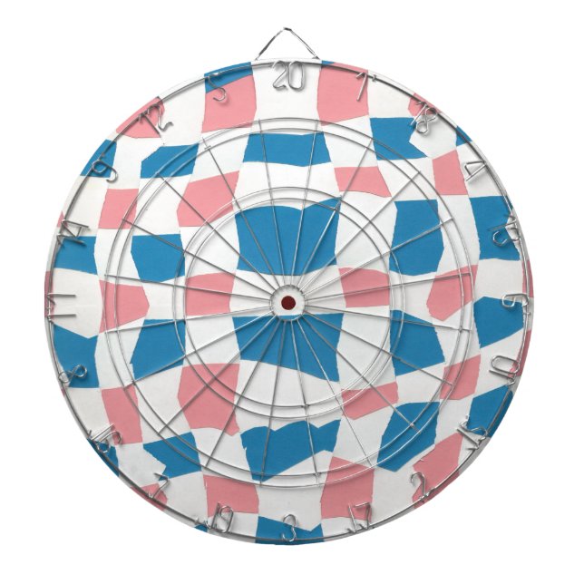 Retro Mod Pink Blue Chequerboard Abstract Dartboard (Front)